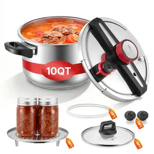 fathersdaygift VEVOR Pressure Cooker, 10Qt Pressure Cooker Stainless Steel, Pressures Canner with Steaming Rack, Tempered Glass Lid, Three Pressures Settings for Meat, Beans, Rice, Soup, Sauces, Cook up to 100 kPa