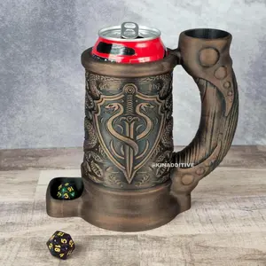 Druid Snake Dice Tower Mug Can Koozie - Table Top Gaming Cup for 12 oz Cans - DND Gaming Accessory Reusable