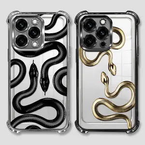 Relieve anxiety Air Cushion Anti-drop cover for iPhone 16/15/14/13/12/11 Xs Pro Max Plus Case Luxury Snake Electroplated Clear Drop Protection four corner anti Shockproof Protective Phone Cases for Samsung S22/23/24/25/PLUS/ULTRA/FE  phone casing