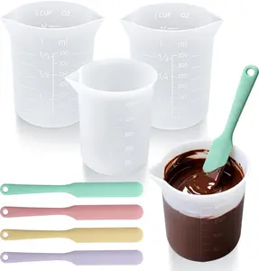 Silicone Chocolate Melting Cup Set with 4 Silicone Measuring Cups (250ml & 350ml) and 4PCS Heat-Resistant Jar Spatulas, Non-Stick Baking Tools for DIY Chocolate, Butter & Cream Mixing