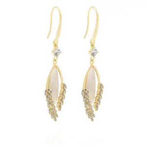 2026 New Cat's Eye Earrings Trendy Design Wheat Leaf Earrings for Women Elegant Light Luxury High-end Earrings 707688996483