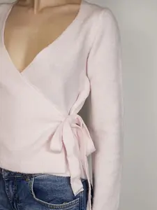 Women's Knit Cardigan, Long Sleeve Y2K Style, Casual Fall & Winter Wear, Plain Color Cross Tie Design, Versatile Basic Sweater, Knitted Top