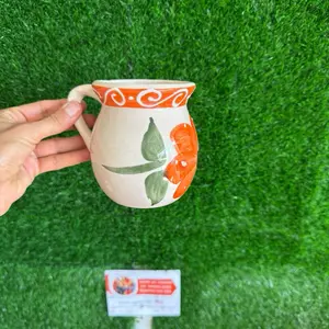 Ceramic Coffee Cup 355ml Flor Naranja.