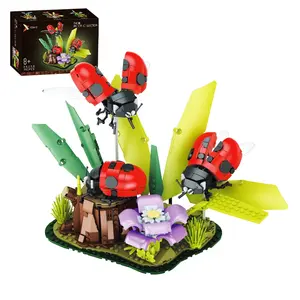 Cute Ladybug Eco-Friendly Terrarium, Natural Healing Style, Moving Wings + Plant Scene, Realistic Details, Micro World Decor, Building Block Model