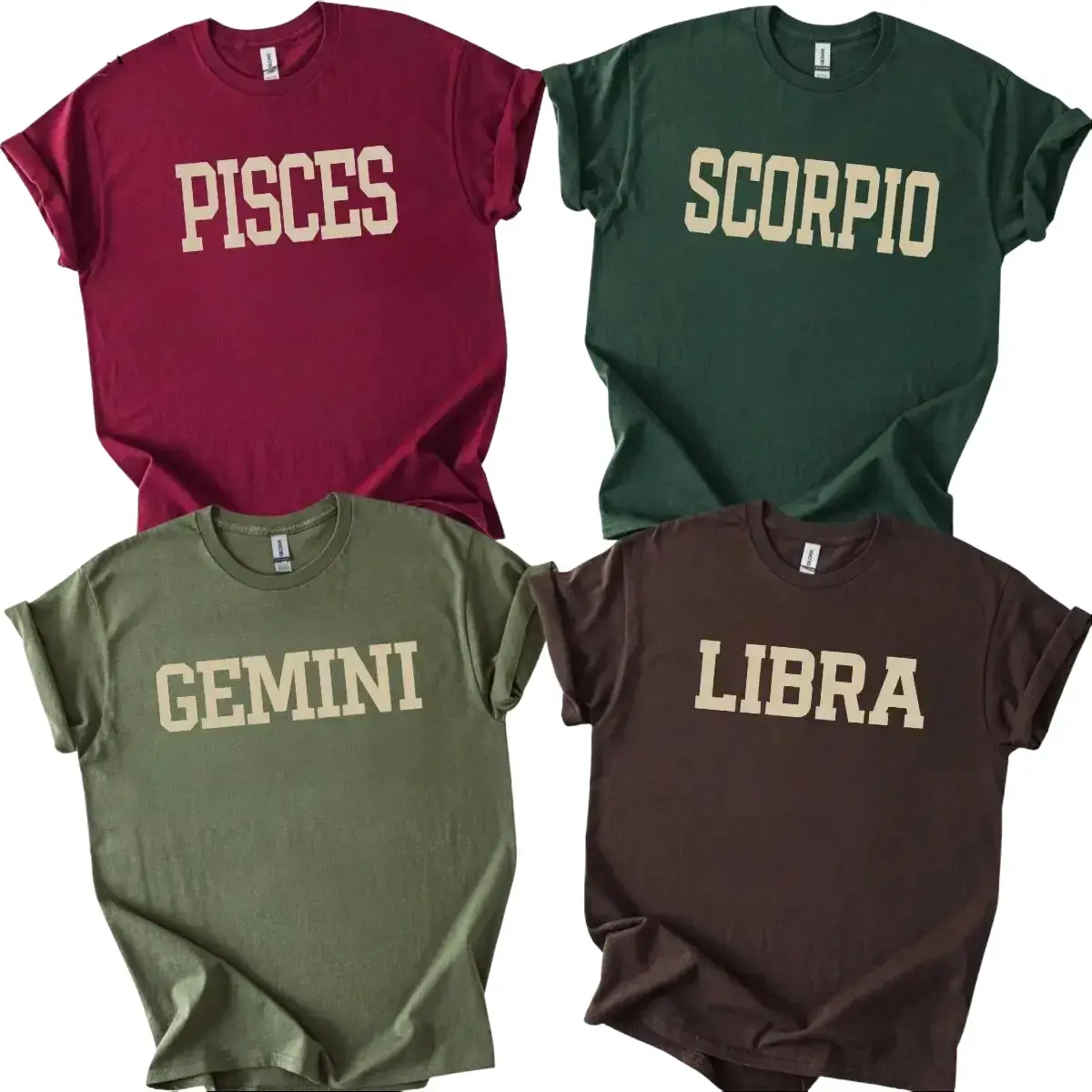 Full 12 Zodiac T-Shirt College Letter Horoscope Graphic Tee – Vintage Minimalist Text Design, Astrology Birthday Gift, Clean Aesthetic Casual Style for Men and Women, Best Friend Gift.