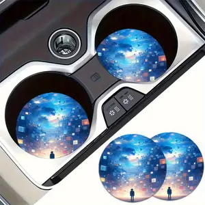 2pcs Futuristic Neon-Lit Style Cup Coasters - Non-Slip Heat-Resistant Car Cup Holders & Desk Protectors with Glowing Night Light Design, Compatible with Smartphones/Tablets/E-Readers, Ideal for Home/Office/Car Use, Tech-Themed Gift, Home Office Decor