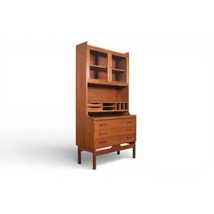 DANISH MODERN BOOKCASE / SECRETARY DESK WITH CURIO TOP BY P WESTERGAARDS