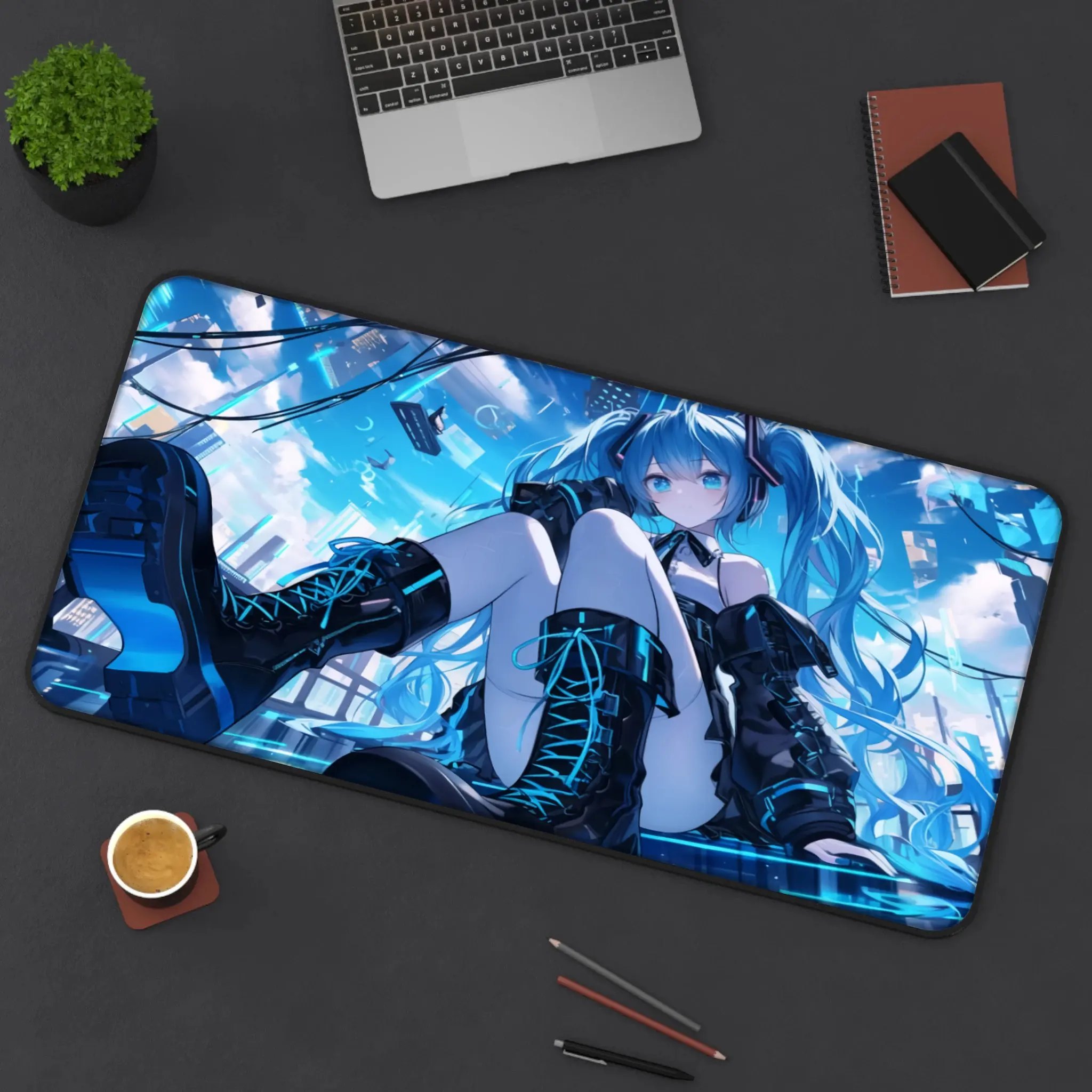 Hatsune Miku Desk Mat - Vocaloid Themed Mousepad, Round Neck Classic Man Top for Miku Fans