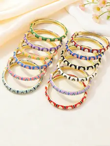 Spring Fresh Oil-Drop Flower Geometric Pattern Vintage Cloisonné Bangle Bracelet, Women's Luxurious Simple Fashion Accessory