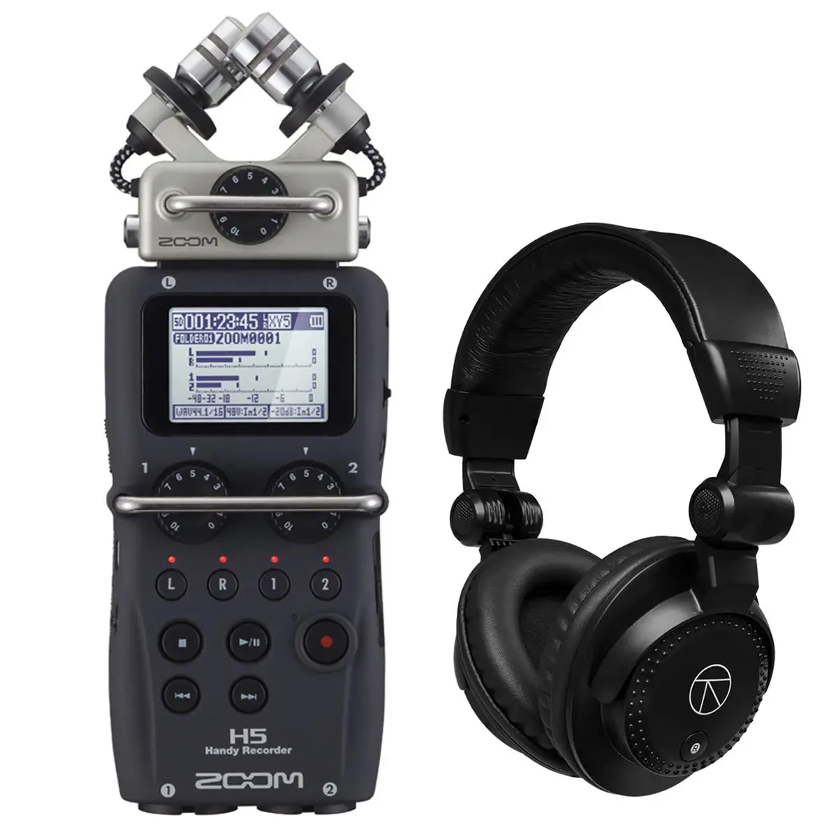 Zoom H5 4-Track Portable Handy Recorder with Interchangeable X/Y Mic Capsule, Bundle with TAPH100 Monitor Headphones