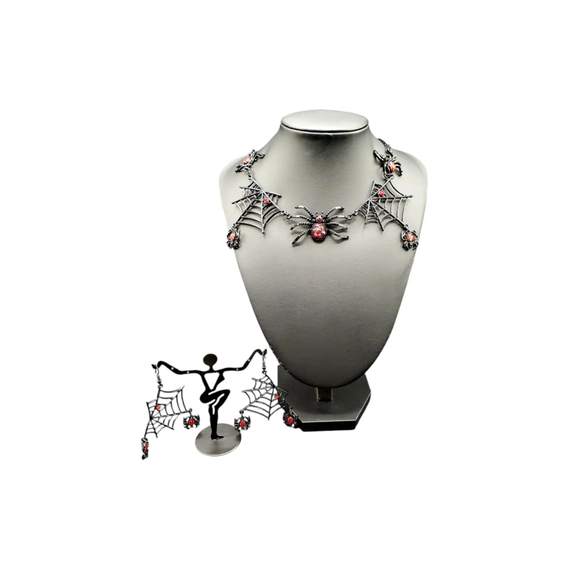 "Black Widow" Necklace and Earring Black Jewelry.