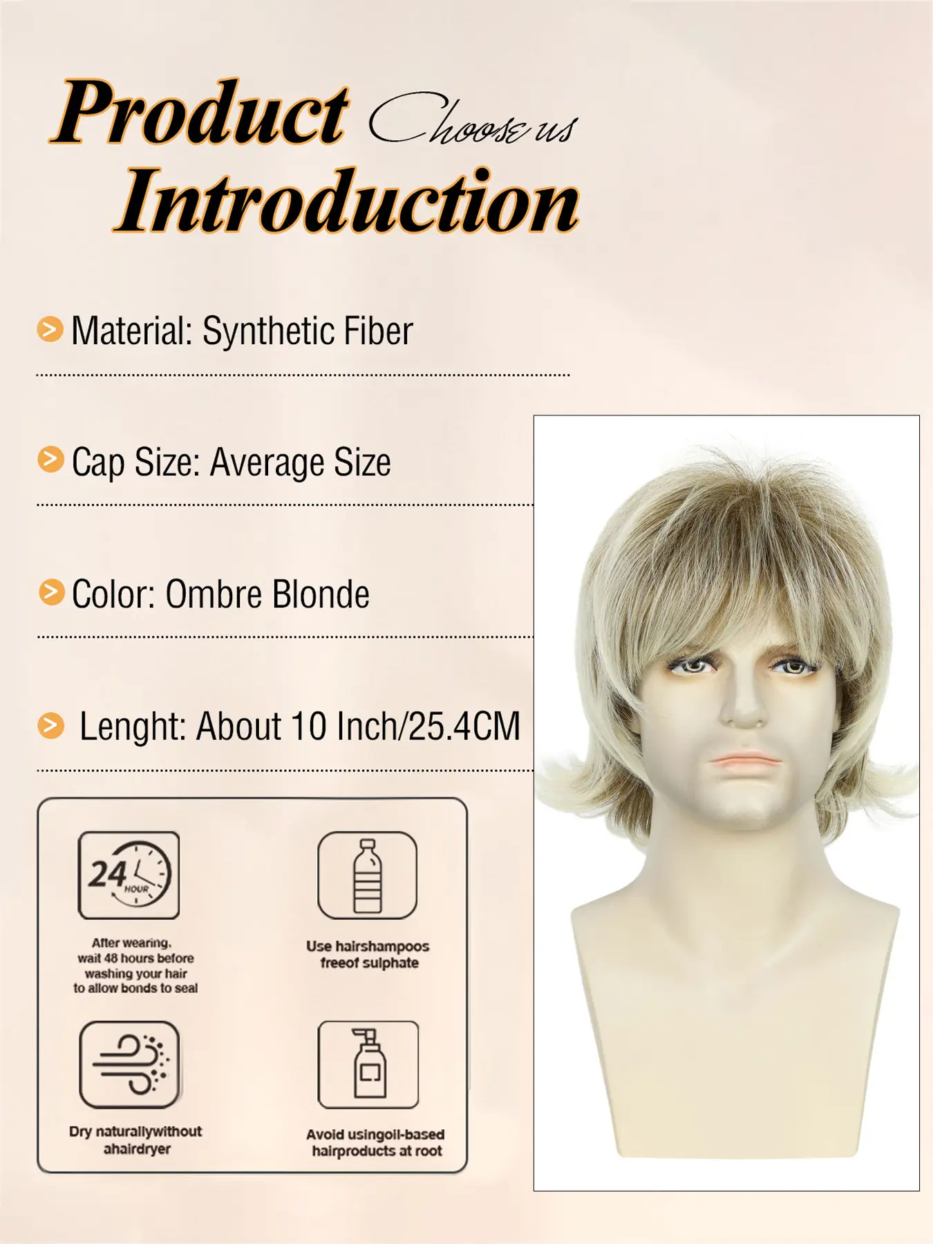Blonde Short Wavy Wig for Men, Layered Fluffy Heat Resistant 