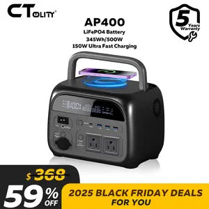 Black Friday Deal CTOLITY AP400 500W,345Wh Portable Power Station，LiFePO4（LFP)Battery,Pure Sine Wave AC Outlet,500W AC Output,USB QC3.0 LED Light,20W wireless fast charging Solar Generator for Home Back up Power,Camping,Travel,RVs&Emergencies Power Bank