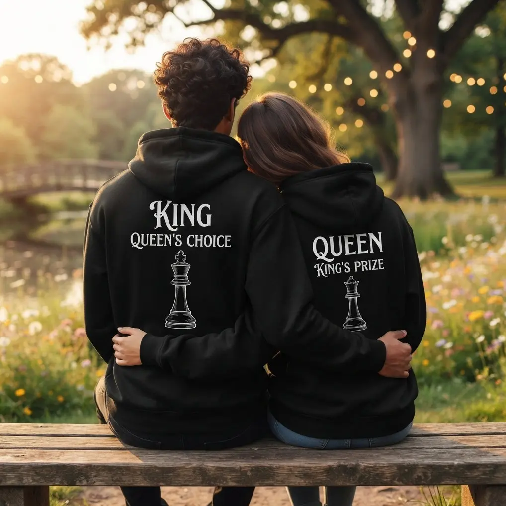 Matching Couple King Queen's Choice, Queen King's Prize Graphic Hoodie Casual Streetwear Fleece Fabric Pullover Hooded Sweatshirt Trendy Halloween Tops Collection for Women for Men, Perfect Gift