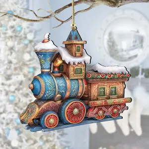 Designocracy 8100198-1 5 x 5.5 x 0.25 in. Christmas Train Wooden Christmas Decor Ornaments
