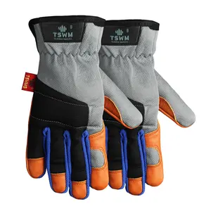 TSWM Leather Palm Work Gloves, Breathable Polyester Knit Back Safety Gloves for Aluminum Work, Woodworking, Construction & Industrial Labor