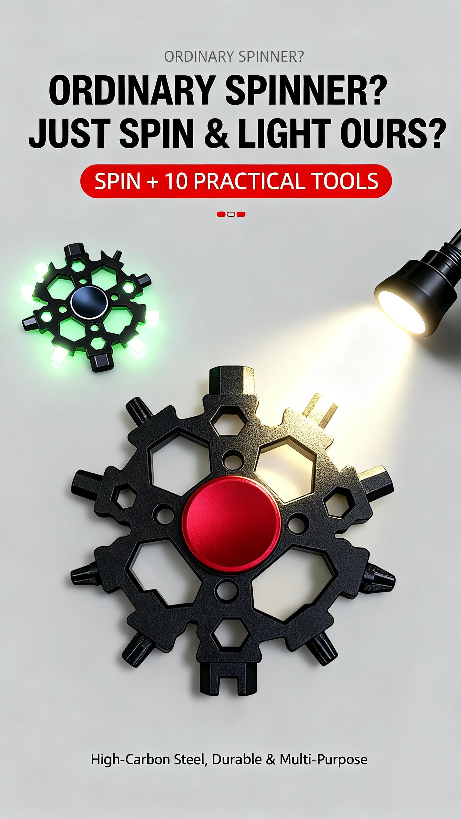 Snowflake Multitool, 23-in-1, Fidget Spinner Combo, Portable Carbon Steel, 2.6 Inch Diameter, Camping Essential, Hiking Gear, Bike Repair Tool, Daily Repairs, EDC Gadget