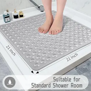 Square Bath Mat, Non-slip Bath Mat with Suction Cups, Drainage Holes, Machine Washable Bath Mat, Bathroom Supplies, Non Slip Mats