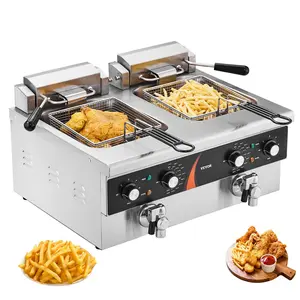 【Summervibes】VEVOR Commercial Deep Fryer,  , Dual Tank 3500W Electric Countertop Fryer, 2 x 9Qt / 8.5L Double Oil Fryer with 2 Baskets, 1mm Thickened Stainless Steel, Time & Temp Control, for Kitchen Restaurant Use