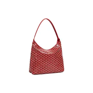 Goyard Bohème Hobo Bag with Y-Print and Leather Handle, Canvas and Cowhide, Crossbody Tote for Women in Red