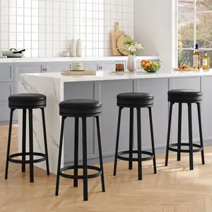[FLASH SALE]  Garvee 30" Swivel Bar Stools Set of 4, PU Leather Upholstery, 360° Swivel & Footrest, Metal Frame, Backless Design for Kitchen Island & Home Bar, Black