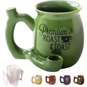 Coffee Mug, Novelty Glazed Ceramic Coffee Pot Shaped Cup with  Handle Dishwasher Microwave Safe Valentine's Day Fathers Day Halloween Gifts for Coffee Lovers(with Filters) (Green-1)