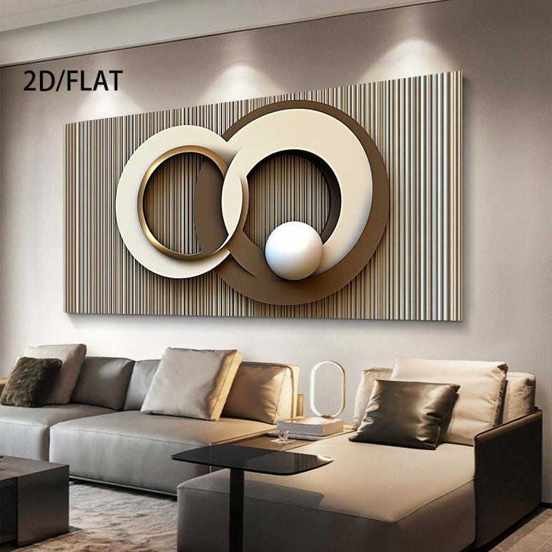 2D Flat 1pc Modern Large Wall Art Canvas Print - Minimalist Abstract Geometric Design Poster Decor, Neutral-Toned Interlocking Circles, Frameless 2D Flat Print, Suitable for Living Room, Bedroom, Office Decor, Indoor/Outdoor Use, Modern Home Decor