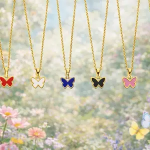 18-20" Butterfly Stainless Steel Necklace Waterproof Non tarnish