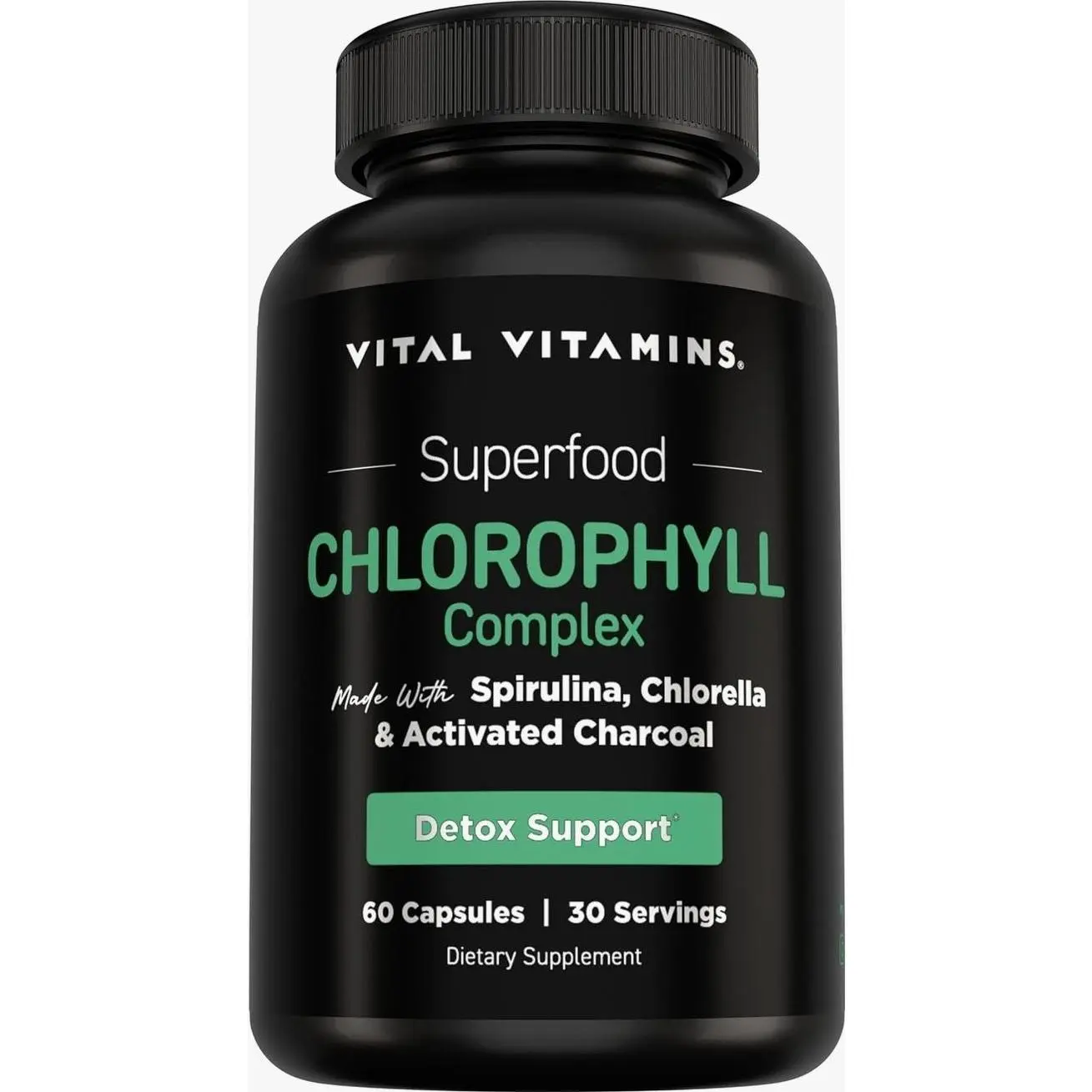 Vital Vitamins Chlorophyll Pills - Body Deodorizing Supplement - Made with Spirulina, Chlorella, Organic Parsley, Mint, & Activated Charcoal - Defeat Odor Naturally - for Women & Men - 60 Capsules