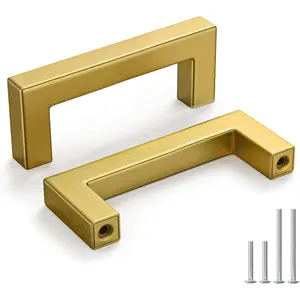 6 Pack 3 Inch Gold Handles for Cabinets Kitchen Cabinet Handles Brushed Brass Cabinet Pulls Gold Hardware for Cabinets Stainless Steel Modern Hardware