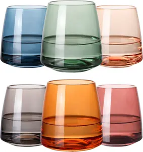 Stemless Colored Wine Glasses Set of 6-15oz Hand Blown Crystal Colorful Wine Glasses for Christmas, Wedding, Birthday, Anniversary - Drinkware