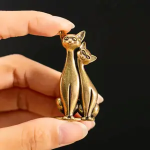 Cat Design Brass Ornament, Cute Cat Figurine, Decorative Sculpture, Desktop Statue Decoration for Home Office, Home Decor, Room Decor, Gift for Friend