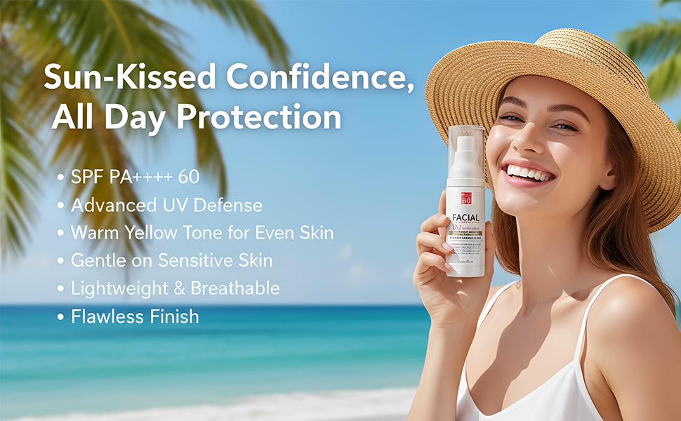 Tinted Sunscreen for Face SPF 60 Moisturizing Facial Mineral Sunscreen and Primer 2-IN-1 Body Sunblock Hydrating Sunblock Lightweight Tinted Moisturizer with SPF for All Skin Types