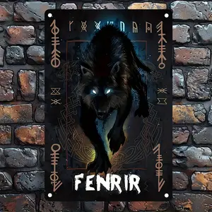 Fenrir Wolf Norse Mythology Metal Tin Sign - 8X12 Inches, Vintage Wall Art For Man Cave, Bar, Garage & Garden Decor, Durable High-Quality Metal