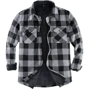 Men's Warm Sherpa Lined Fleece Plaid Flannel Shirt Jacket