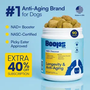 Boops Pets Longevity & Anti-Aging NAD+ Booster Soft Chews - 90 soft chews - Nicotinamide Riboside, Quercetin, Resveratrol - Made in the USA with Real Pasture-Raised Chicken and Real Wholefood Ingredients