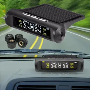 Tire Pressure Monitoring System Wireless Solar TPMS, Tire Pressure Monitor Installed on Windowshield with 4 External Sensors Real-time Display Temperature Pressure 22-87 PSI for Car RV SUV MPV Sedan