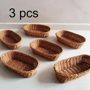 Bohemian style plastic imitation rattan storage basket set of 3 - Hollow rattan woven storage basket, suitable for home storage, hallway key tray, bathroom storage basket, desktop organization - Durable multi-functional woven basket, shelf storage