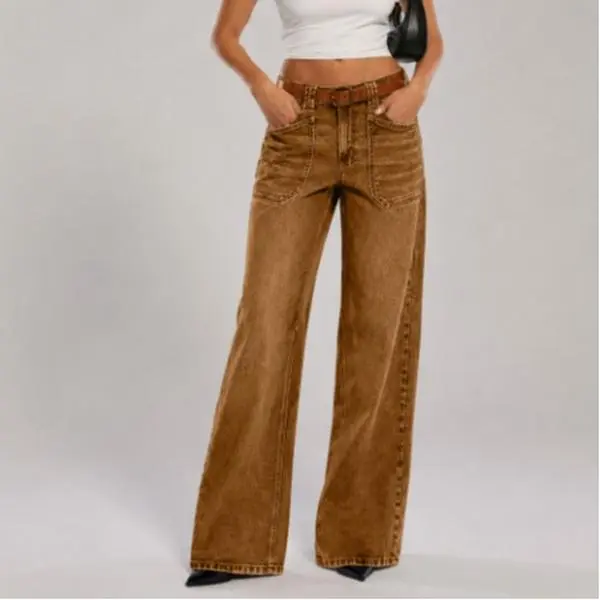 Womens Wide Leg Jeans High Waisted Stretchy Straight Leg Baggy Denim Pants