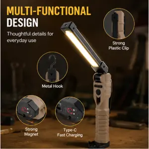 Rechargeable LED Work Light, Magnetic Base & Hook, 180° Adjustable Mechanic Flashlight with 5 Light Modes