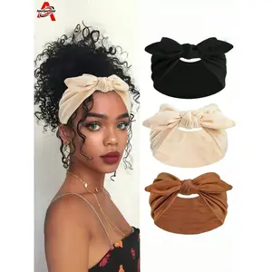 ApexSportGear Women's Bowknot Rabbit Ears Headband Set, Boho Extra Wide Knotted Paisley Elastic Hair Accessory, Hair Bows Headbands