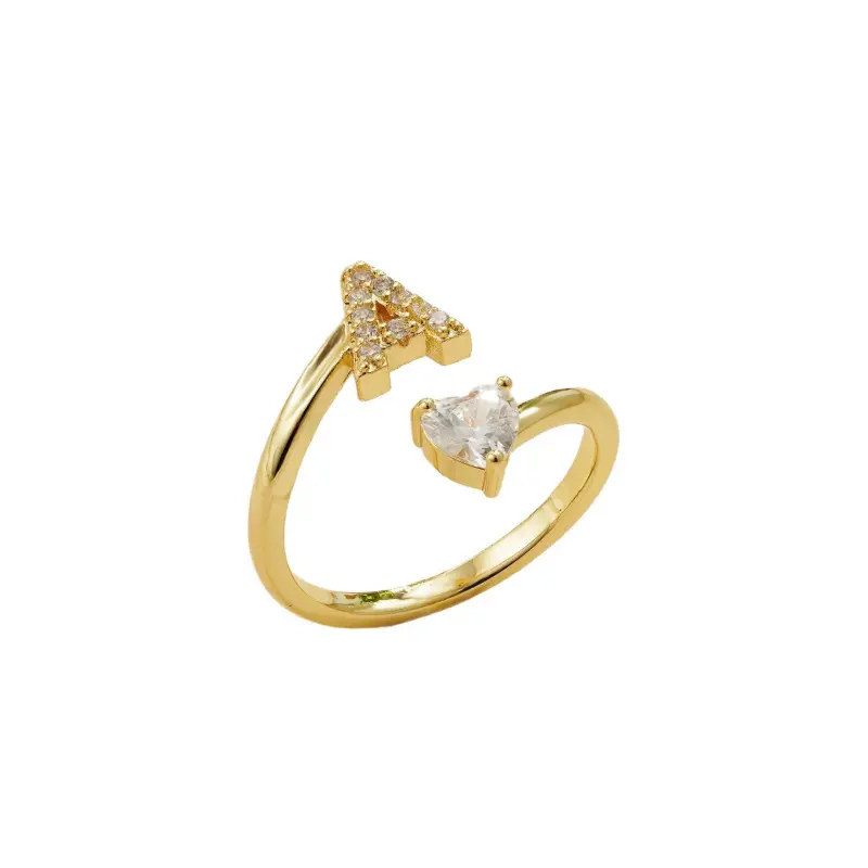 Soocosisx 18K Gold Zircon Heart 26 Initials Ring, DDJZ0014 Adjustable Open Ring Jewelry