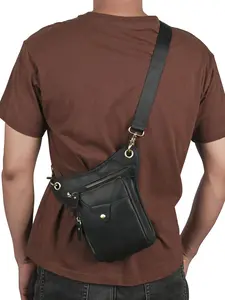 Premium Leather Drop Leg Bag for Men, Multi-Zipper Pocket Crossbody Sling Bag, Durable Thigh Pouch for Motorcycle, Outdoor & Work