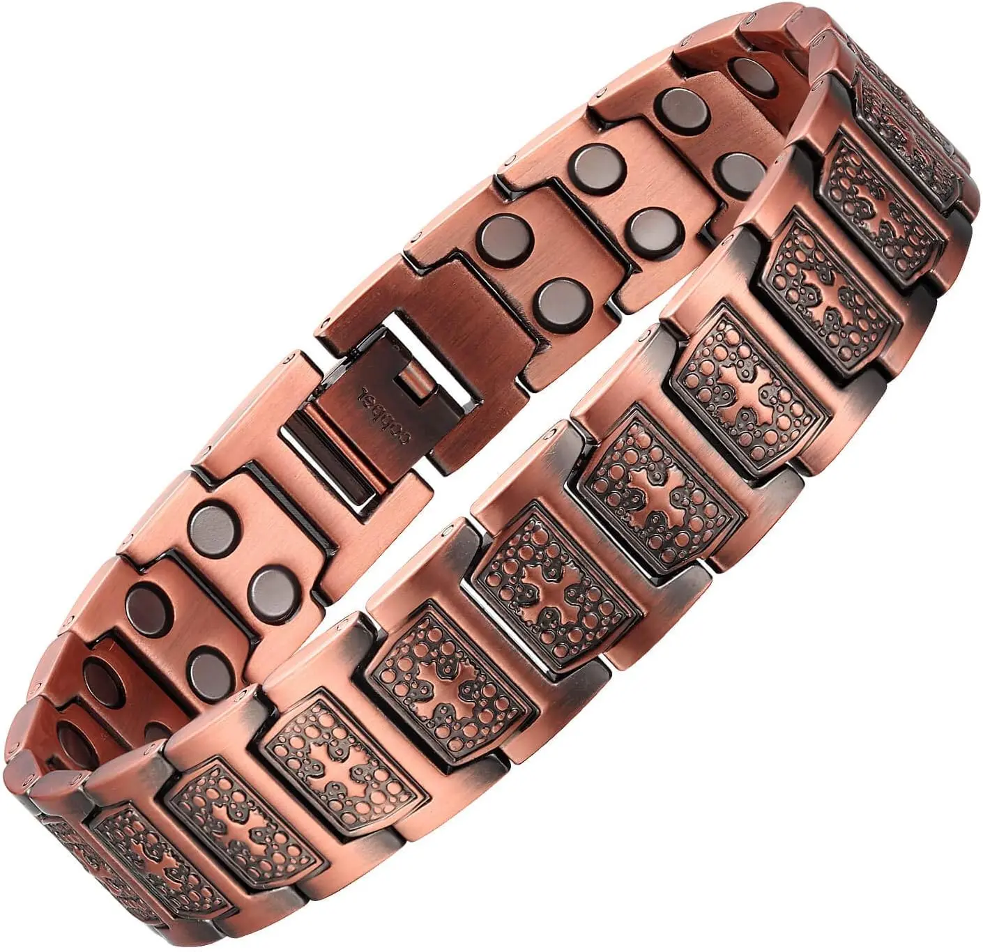 GMOX Men’s Copper Magnetic Bracelet with Copper Links & Strong Magnets, Vintage Geometric-Link Adjustable-Size Wide Band Wrist Jewelry, Men's Accessories Everyday Gift