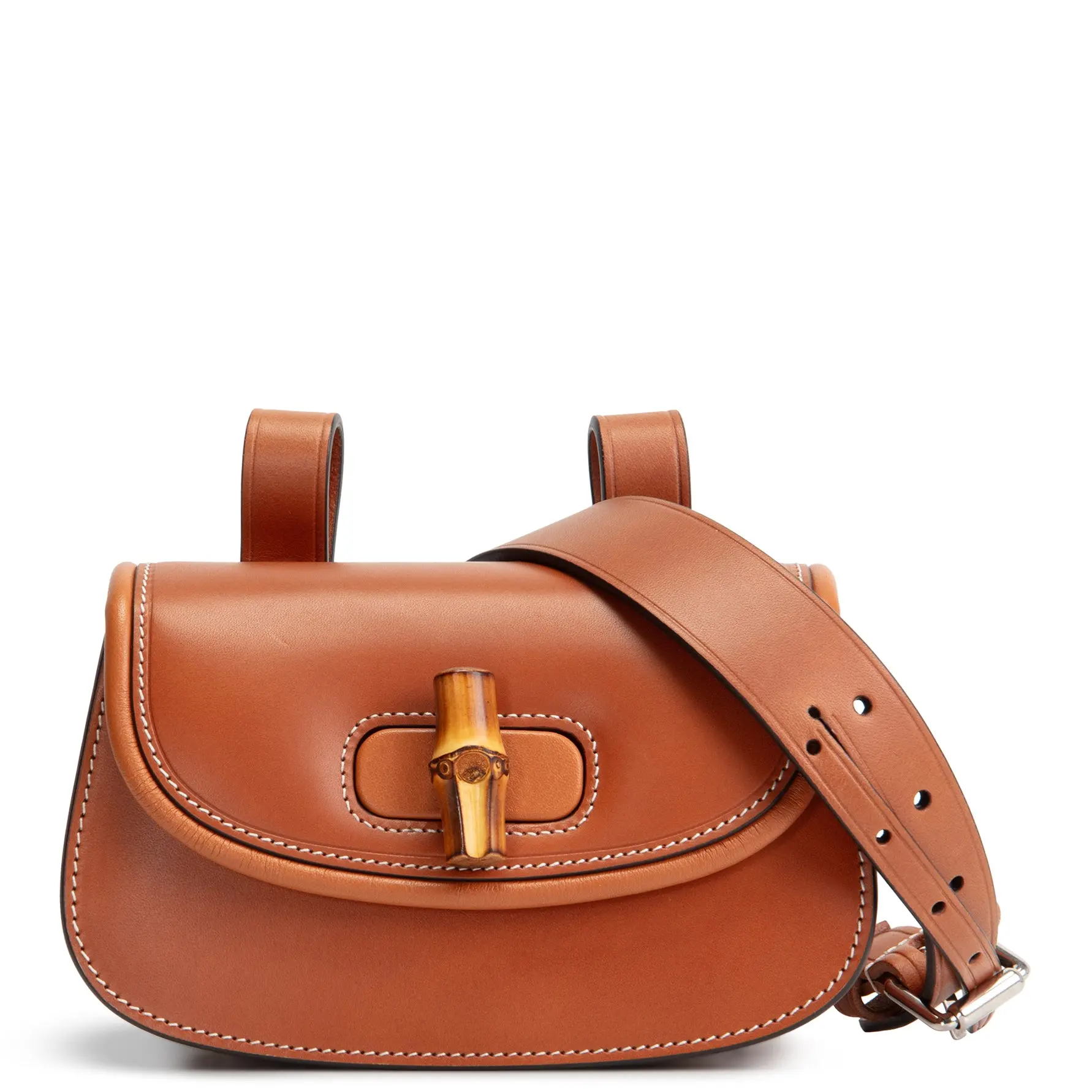 Pre-owned GUCCI Smooth Calfskin Leather Belt Bags Bamboo Mini 1947 Horsebit Belt Bag
