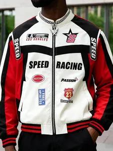 Men's Racing Style Colorblock Jacket, Speed Racing Elements, Retro and Trendy, High Street Appeal, Perfect for