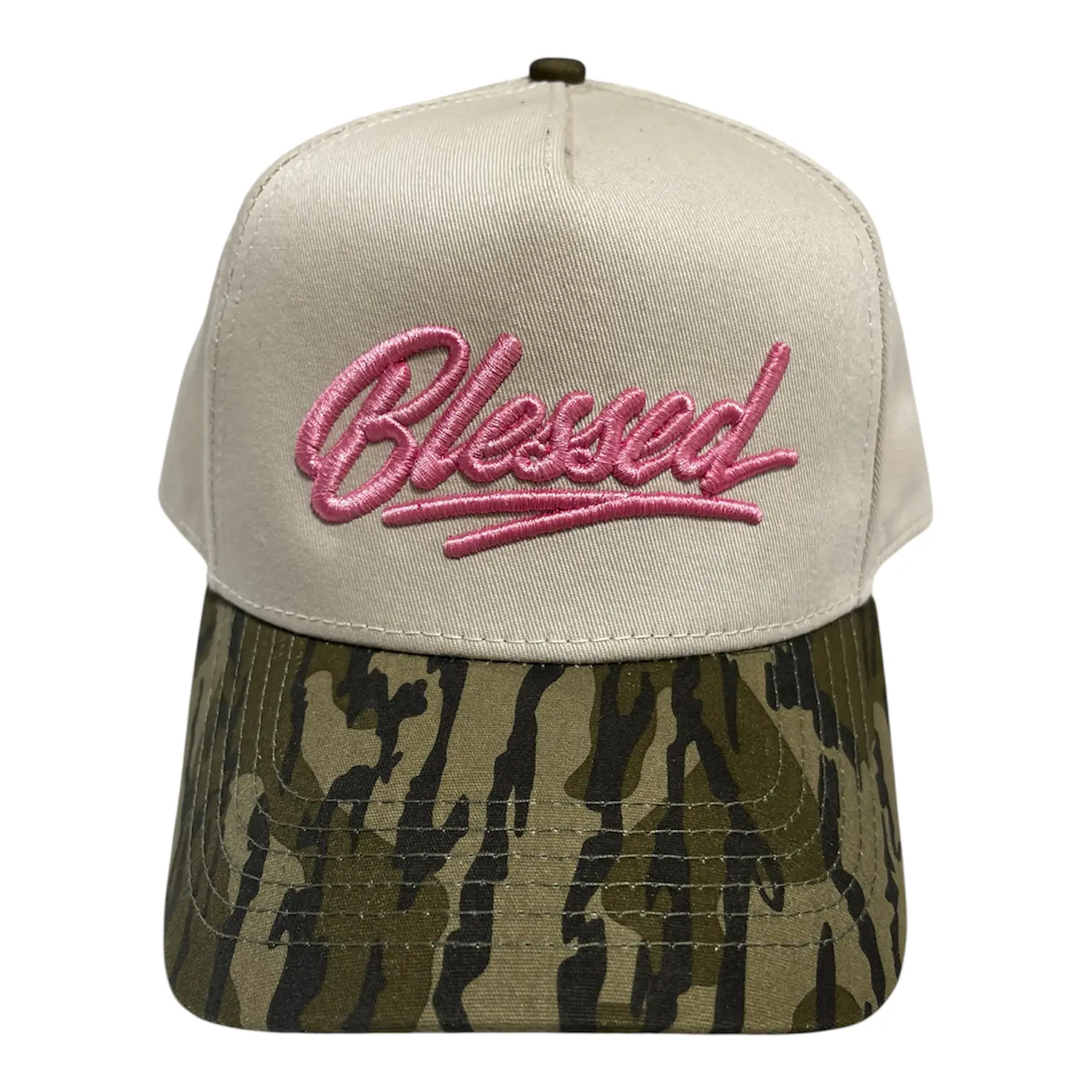 Lost Hat Co. EA5Y Casual Hat, Mossy Oak Original Bottomland, Bold 5-Panel Curved Bill, Blessed Patch, Adjustable Snap Street Field Snapback, Casual Hats, Camo Style