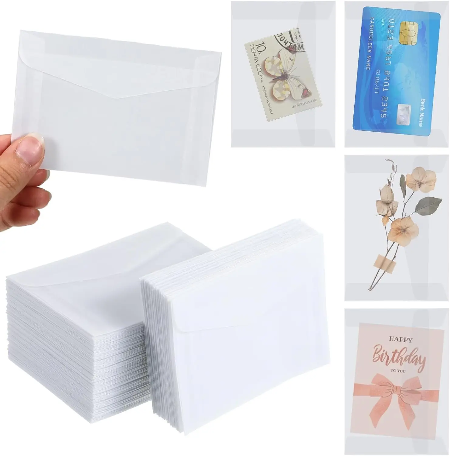 150 PCS Glassine Envelopes 4.5 × 3.2" Translucent Envelope for Stamps, Clear Envelopes Self Sealing Mini Envelope for Seeds Stamp Coin Collecting Lottery Ticket Card