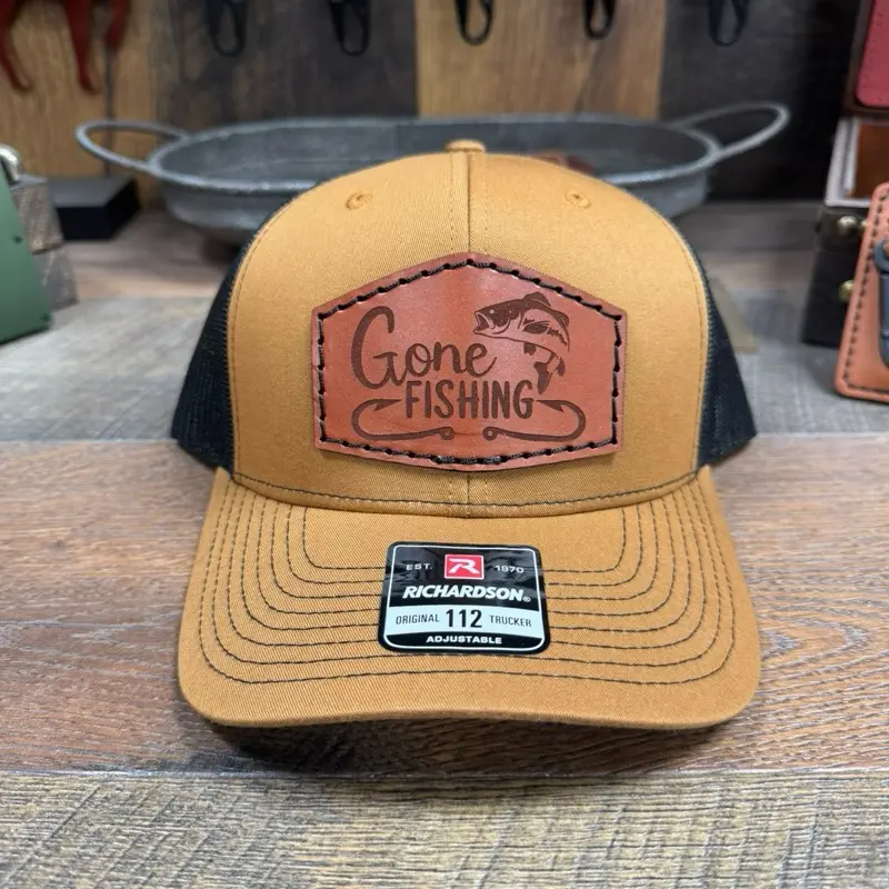 Gone Fishing, fishing hat, Bass Fishing, Crappie Fishing, Hunting Hat, Deer Hunter, Leather Patch Hat, Gift, His Her, Dad Hat, Grandpa