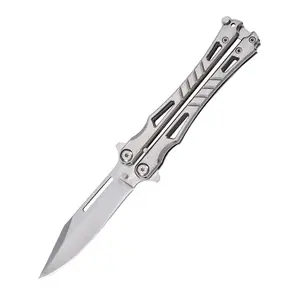 Stainless Steel Flipping Trainer Tool, 8.46" Unsharpened Balisong Practice Knife, 122g Well-Balanced Skill Training Tool for Beginners, Safe No-Edge Fidget Toy for Hand Skill Practice
